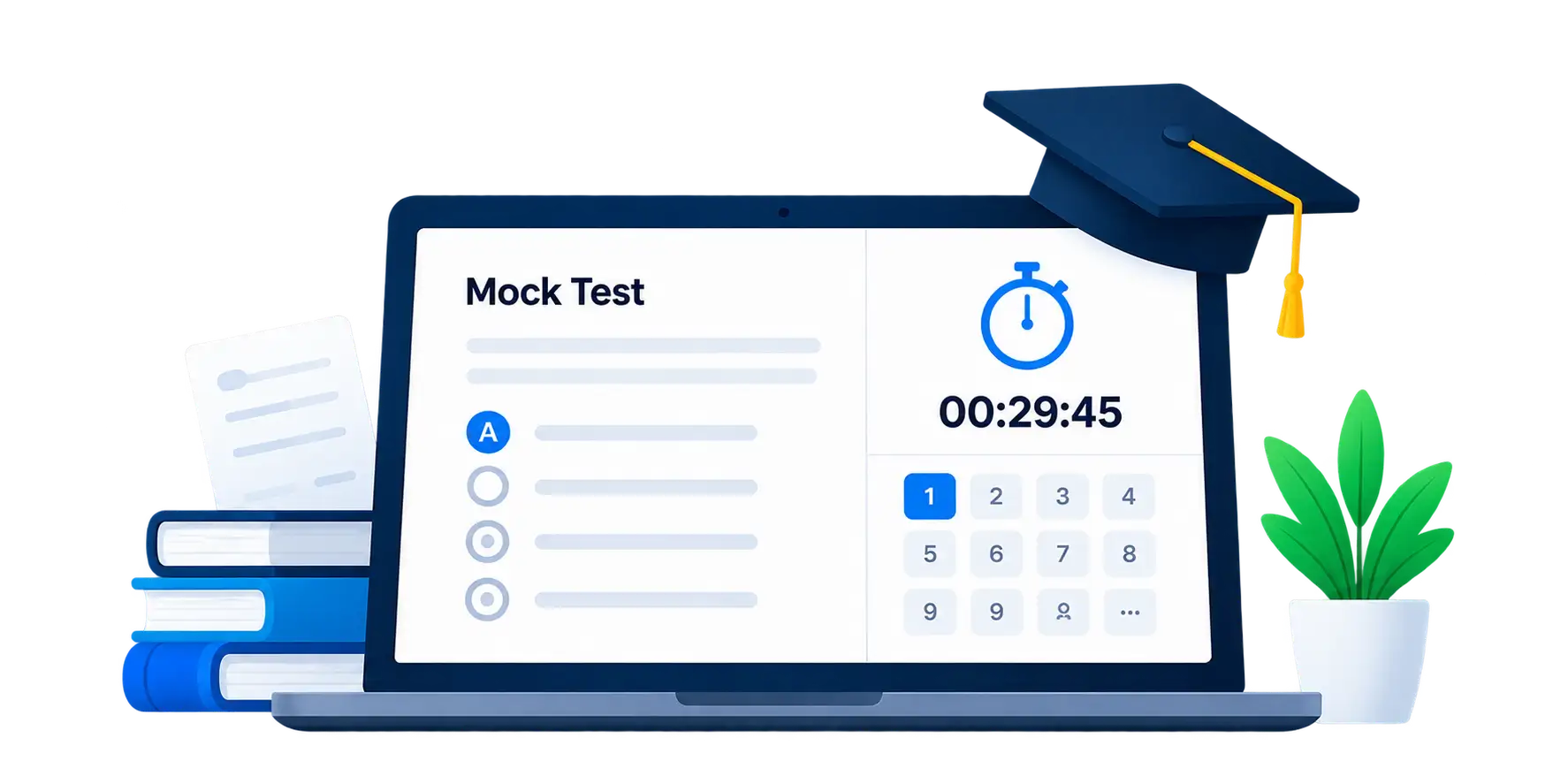 Online mock test interface with countdown timer
