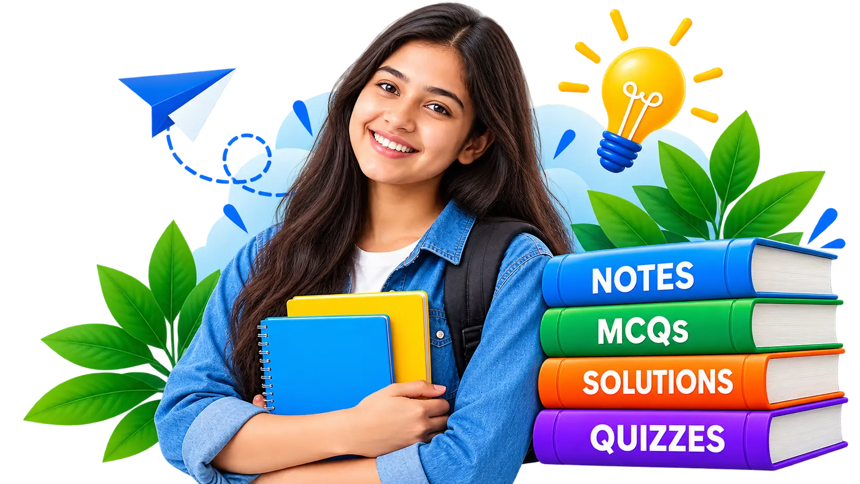 CBSE student with books, notes, MCQs, solutions and quizzes