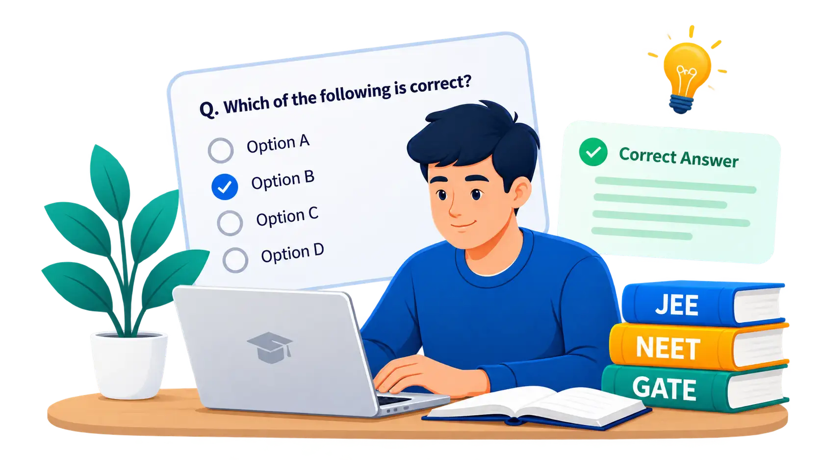 Student practising MCQs with JEE, NEET and GATE study books